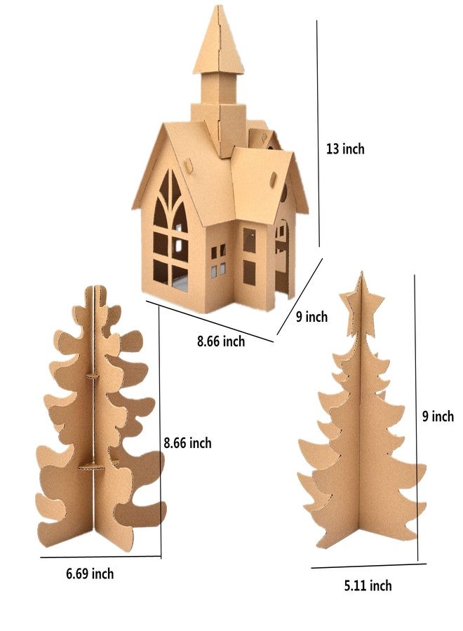 alfyng 3PCS Unfinished Cardboard Christmas Tree House Art and Craft House for Boy and Girls DIY Cookies Gingerbread DIY Crafts Cardboard Building Project for Children to Build& Paint Xmas Decor - Image 2